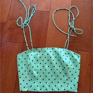 Zara Mint Green and brown Polka Dot Cropped top with Tie Straps